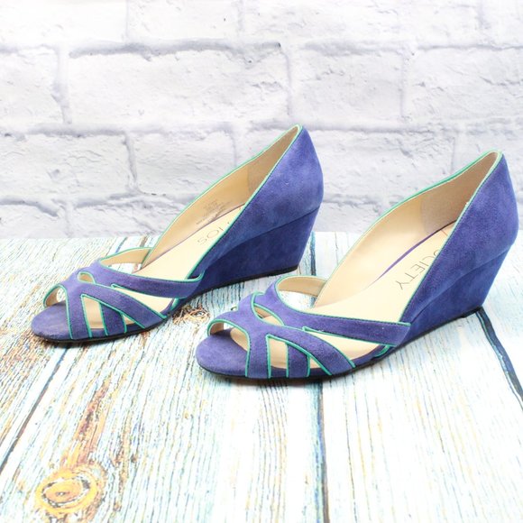 SOLE SOCIETY So Danna Blue Suede Open-toe Wedge Sandals Size 9 B - Picture 2 of 9